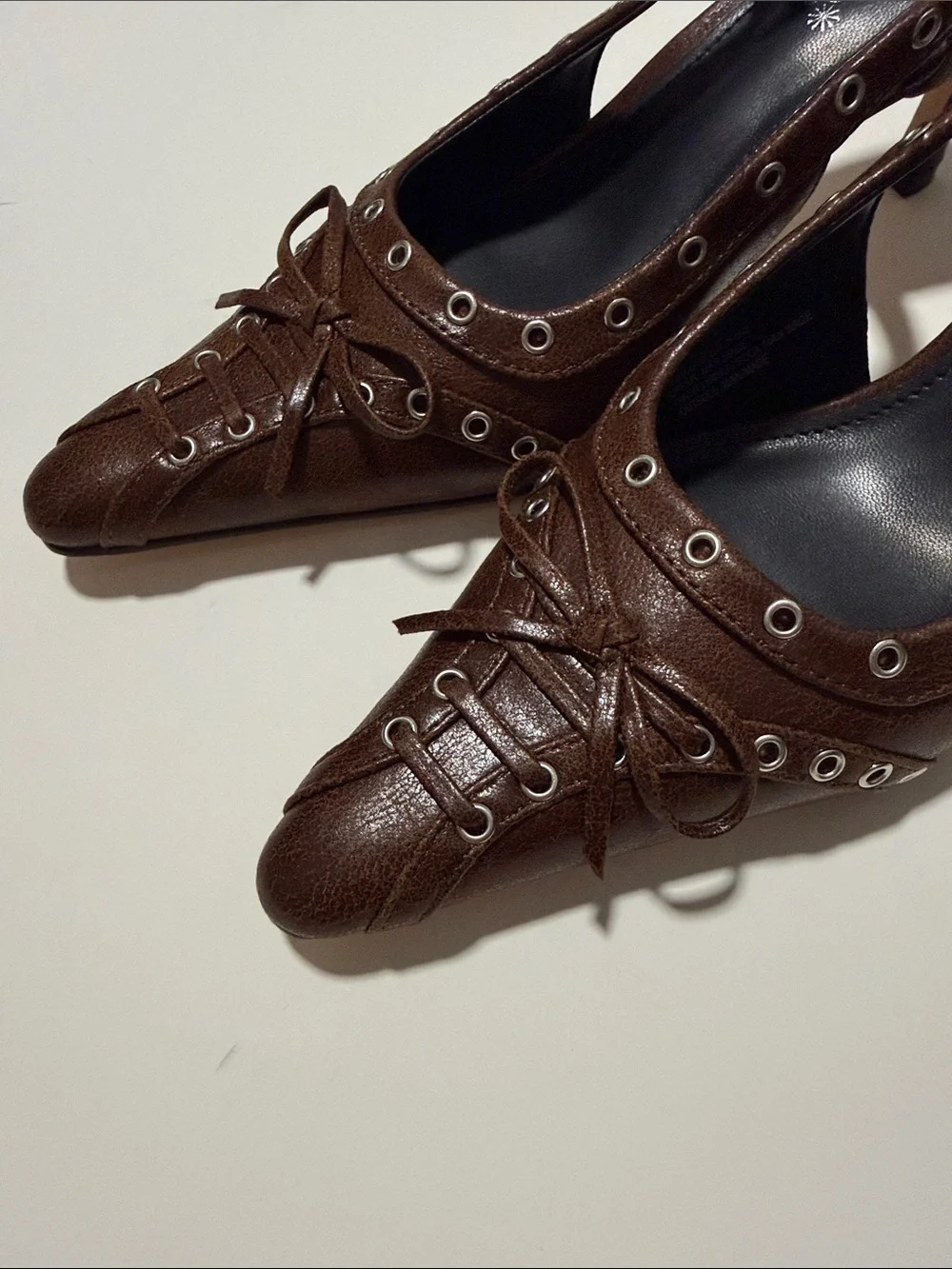 Shoe Dazzle Dark Brown Lace-Up Slingback Pumps